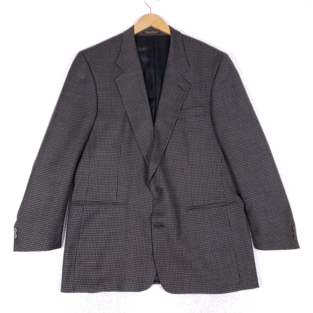 Cachet Mens Houndstooth Wool Sport Coat Blazer Black Brown Made‎ in Canada 44